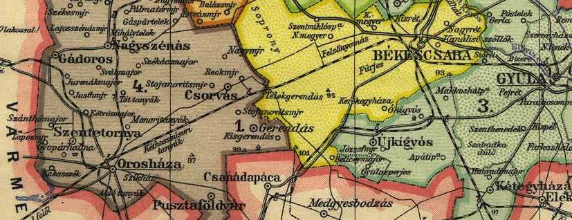 Csorvás egy 1930-as térképen